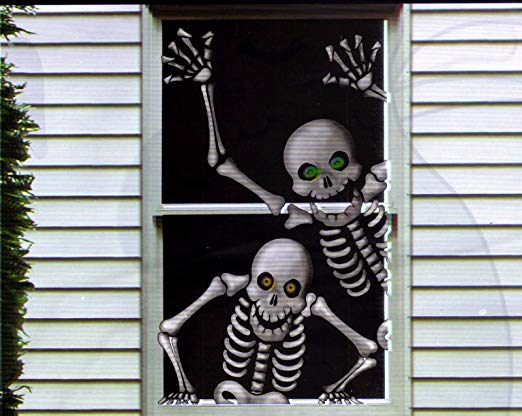 Hilarious Scary Skeletons Window Mural Halloween Decoration