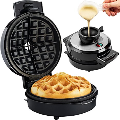 Andrew James Volcano Belgian Waffle Maker Iron - Electric 700W Machine with a Unique Easy Pour No Mess Funnel for Perfect Round Breakfast Waffles - Exclusive Award Winning Design!