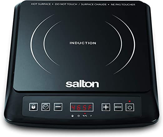 Salton Portable Induction Cooktop Cool Touch LED Display Cooker with 8 Temperature Settings for Precise Control, Energy Efficient Green Cooking with Magnet Induction Tester Included, 1500 Watts (ID1948)
