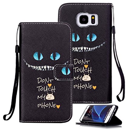 Galaxy S7 Edge Case, S7 Edge Case, Galaxy S7 Edge Wallet Case, Etubby [Wallet Stand] PU Leather Wallet Flip Protective Case with Card Slots and Wrist Strap for Samsung Galaxy S7 Edge - Cheshire Cat