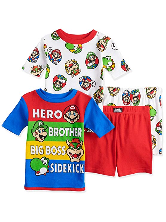 Super Mario Boy's 2fer 4 piece Short Sleeve Shorts Cotton Pajamas Set