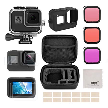 Deyard Accessories Kit for GoPro Hero 8 Black with Shockproof Small Case   Waterproof Case   Tempered Glass Screen Protector   Silicone Cover   Lens Filters   Anti-Fog Inserts Bundle for GoPro Hero 8