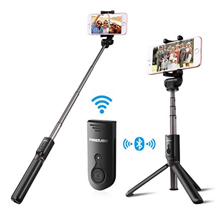 Selfie Stick Tripod,Poweradd Extendable/Foldable Aluminum Selfie Stick with Detachable/Wireless Remote for iPhone X/SE/6/6s/6 Plus/7/7 Plus/8/8 Plus/,Samsung 8/S8/S8 Plus,Nexus,LG,Moto and More-Black