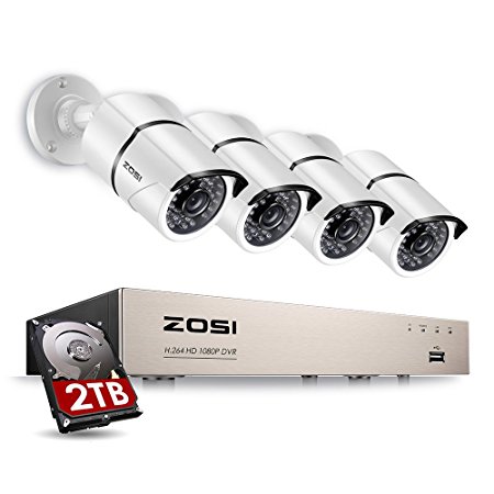 ZOSI 1080P Home Security Camera Systems, 8CH 1080P CCTV Camera Systems with 2TB Hard Drive and (4) 2.0MP 1980x1080P Outdoor Home Security Cameras