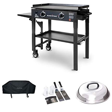 Blackstone 28 inch Outdoor Flat Top Gas Grill Griddle Station - 2-burner - Propane Fueled - Restaurant Grade - Professional Quality with Cover, Accessory Kit and Dome