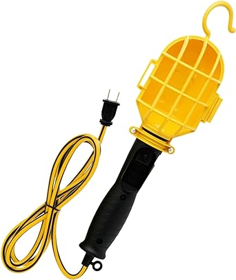 Designers Edge E237 18/2-Gauge Incandescent Garage Work Light with Plastic Bulb Guard, Yellow, 6-Foot