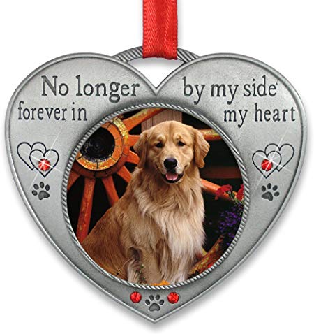 BANBERRY DESIGNS Pet Memorial Picture Ornament - No Longer by My Side - Heart Shaped Photo Frame Ornament - Loss of a Pet - Pet Sympathy