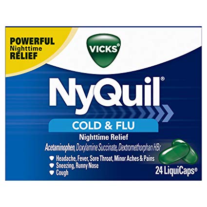 Vicks NyQuil Cough Cold and Flu Nighttime Relief, 24 LiquiCaps (Packaging May Vary)