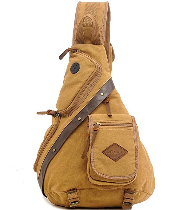 Zerlar Men's Chest Pack Crossbody Bag Vintage Canvas Shoulder Sling Bag Rucksack