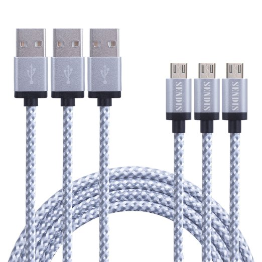 SENDIS 3pcs 10ft Micro USB 2.0 Nylon Braided Charge/Sync Cable Power Cable for Samsung Galaxy S4, S3, Note 2, HTC, Motorola, LG, Laptop, Cameras and Other Android Devices