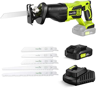 Reciprocating Saw - SnapFresh Cordless Reciprocating Saw Battery-powered, 20V 2.0Ah Cordless Saw, 1 Hour Fast Charger, Powerful Saw Reciprocating Lightweight for Wood & Metal Cutting