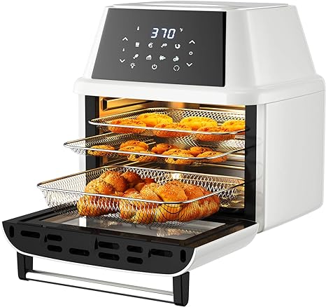 COSTWAY 8-in-1 Air Fryer Oven, Multifunctional Programmable 19QT Cooking Oven with 10 Accessories, Rotisserie, 8 Pre-set Recipe, LED Digital Touchscreen, Viewing Window, 1800W (White)