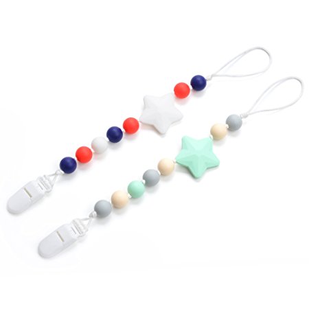 Lofca Silicone Pacifier Clip Toy BPA Free Silicone Use with Any Pacifier or Teether Baby Teething Short Chain Pacifier 2 Pack (mint/white)
