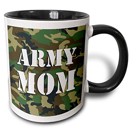 3dRose 15405_4 Army Mom Green Camouflage-Two Tone Black Mug 11-Ounce Multicolored