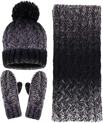 Verabella Women & Men's 3 in 1 Winter Warm Knit Beanie Hat Scarf and Mittens Set