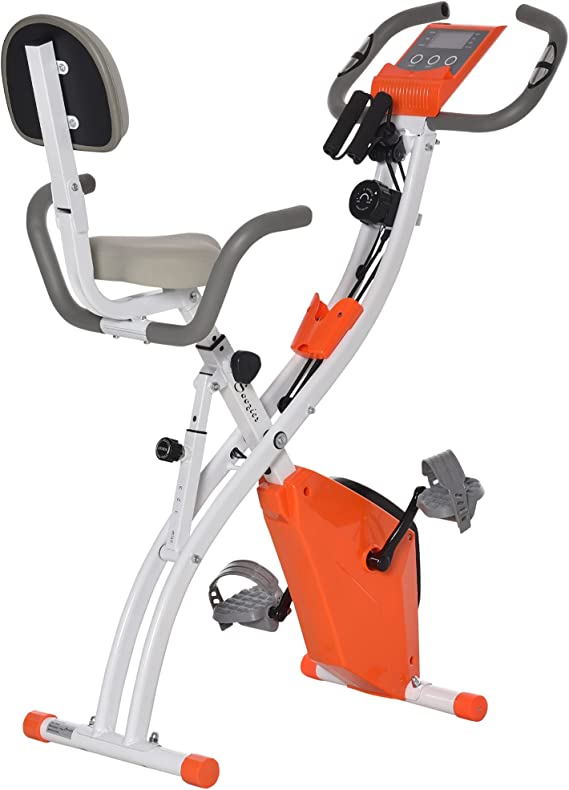 HOMCOM Bicicleta Estática Plegable con Altura y Resistencia Magnética Ajustables con Pantalla LCD y Asiento con Respaldo 52x107x110 cm