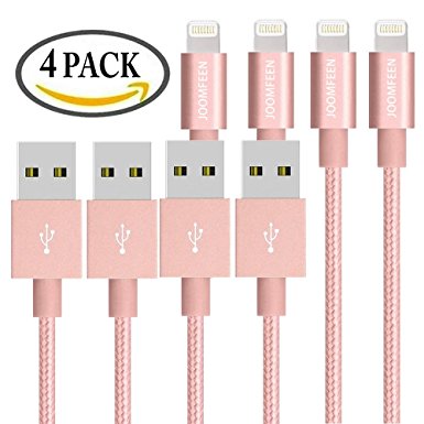iPhone Charger, JOOMFEEN 4Pack 3F iPhone Lightning Cable Cord Nylon Braided 8pin to USB Charging Cable for Apple iPhone se/7/7 plus/6/6s/6 plus/6s plus,5c/5s/5,iPad Air/Mini,iPod Nano/Touch(Rose Gold)