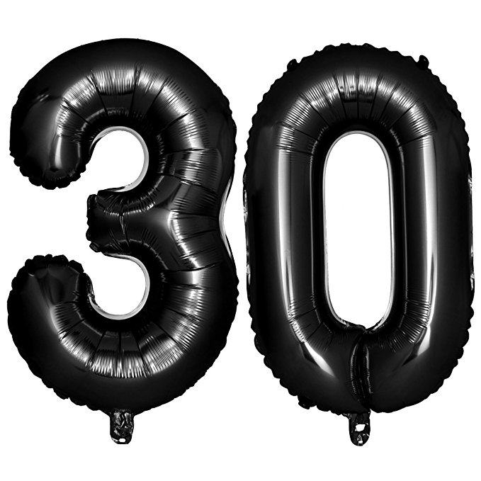 NUOLUX 40" Black Number Balloons 30th Jumbo Foil Balloon for Birthday Anniversary Party Decoration