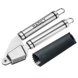 Basily Garlic Press - Garlic Peeler Premium High Quality Stainless Steel Grade - Silicon Rolling Tube Peeler Included Stainless Steel