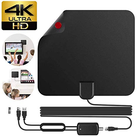 TV Antenna, Vidgoo Long Range of 80 Miles with Detachable Amplifier Signal Booster 13.1 Feet Coax Cable Digital Amplified 1080P HDTV Antenna Support 4K Free View Black