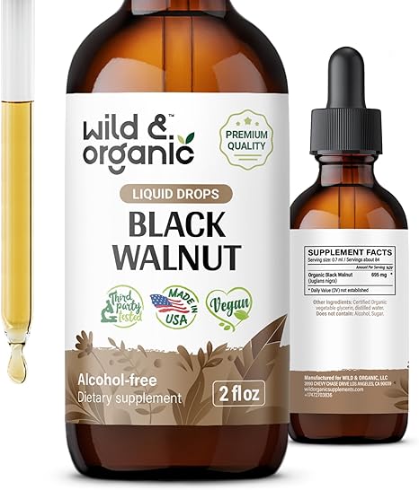 Black Walnut Tincture - Organic Black Walnut Hull Liquid Extract - Cleanser & Detoxifier - Vegan, Alcohol Free Drops - 2 fl oz