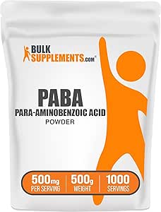 BulkSupplements.com PABA Powder - para Aminobenzoic Acid, PABA 500mg - PABA Supplement for Wellness - Vegan & Gluten Free, 500mg per Serving, 500g (1.1 lbs) (Pack of 1)