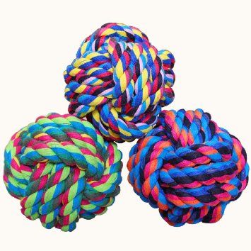 Wellbro® Pet Chew Toys Knots Weave Cotton Rope Biting Small Ball for Dogs & Cats, 3 - Pack