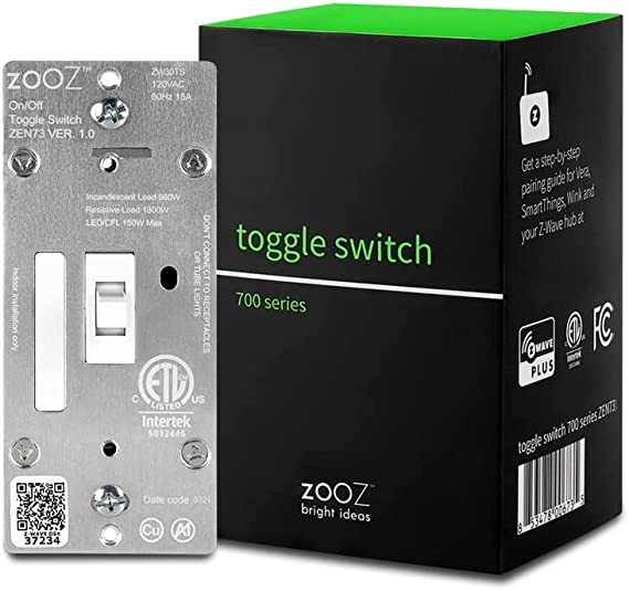 Zooz 700 Series Z-Wave Plus On/Off Toggle Switch ZEN73, White | Direct 3-Way (No Add-On Switch Needed) | Z-Wave Hub Required