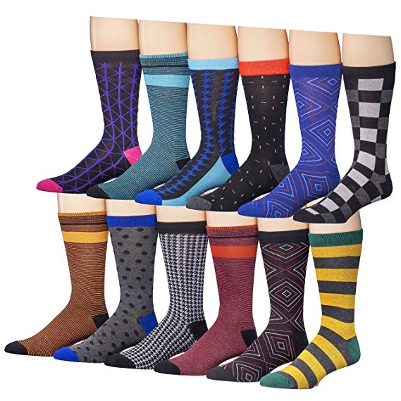 Beged Cotton Crew Funky Dress Socks for Men (12-Pack) – Fun Colorful Patterns