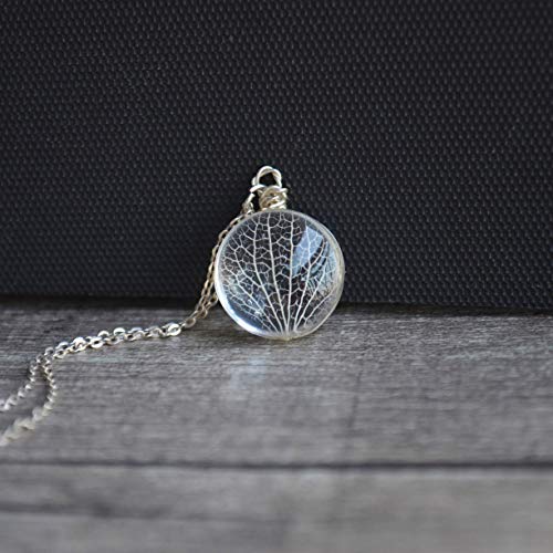 Kabbalah Tree of Life Leaf Vein Real Flowers Glass 925 Sterling Silver Necklace