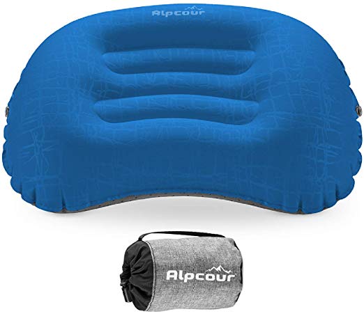 Alpcour Camping Pillow – Large, Inflatable, Ultralight Sleeping Pillow with Easy Blow Up Design, Soft Waterproof Exterior Cover and Compact Carry Case for Hiking, Backpacking, Airplane Travel & More