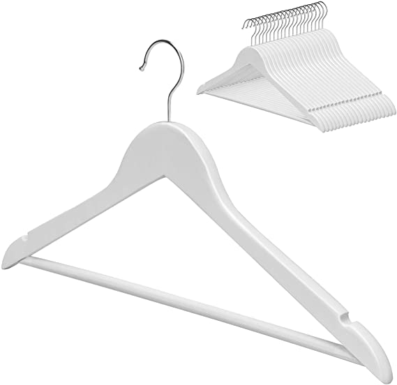 StorageWorks 20-Pack Solid Wood Coat Hangers, Wooden Clothes Hangers, White Finish