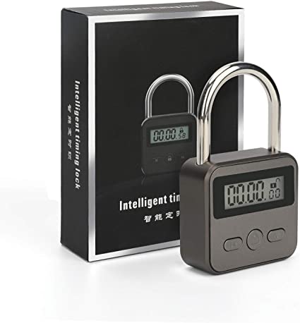 Ideashop Smart Time Lock 99 Hours Max Timing Lock with LCD Display Micro USB Rechargeable Security Padlock Heavy Duty Metal Electronic Timer Lock (Gun Color Coating)