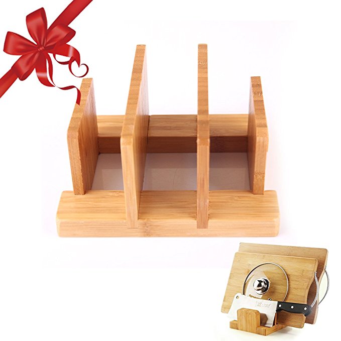 Natural Bamboo Cutting Board Rack,Cuteadoy Kitchen Houseware Organizer Pantry Rack Skid Resistance for Cutting Board / Dish / Plate / Pot Lid / Book (Bamboo)