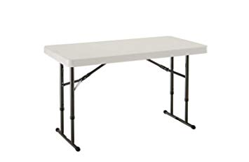 Lifetime 80161 4' Commercial Adjustable Height Folding Table Tabletop with Bronze Frame, Almond