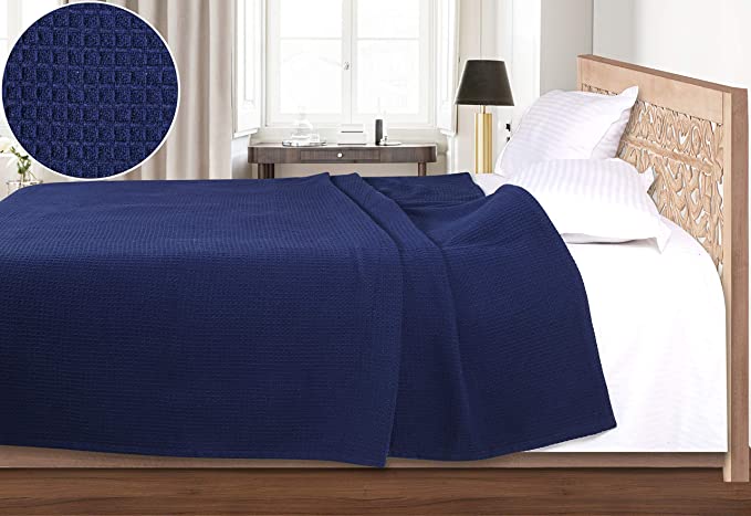 All season Cotton Thermal Blanket in Waffle Weave -Perfect for Layering Any Bed, Navy color Size 60x90 inch,Light Thermal Blankets,Twin Thermal Blankets,Breathable Blanket,Twin Thermal Blankets