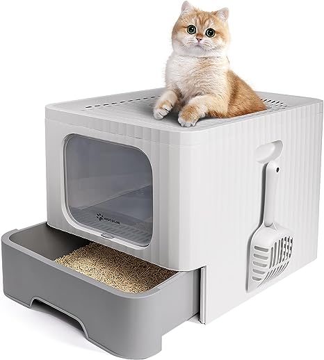 MIU COLOR Enclosed Cat Litter Box, Large Covered Kitty Litter Box with Lid, Big Top Entry Deep Tray, Anti-Splashing Easy to Clean, 20.3 x 15.6 x 15 Inches