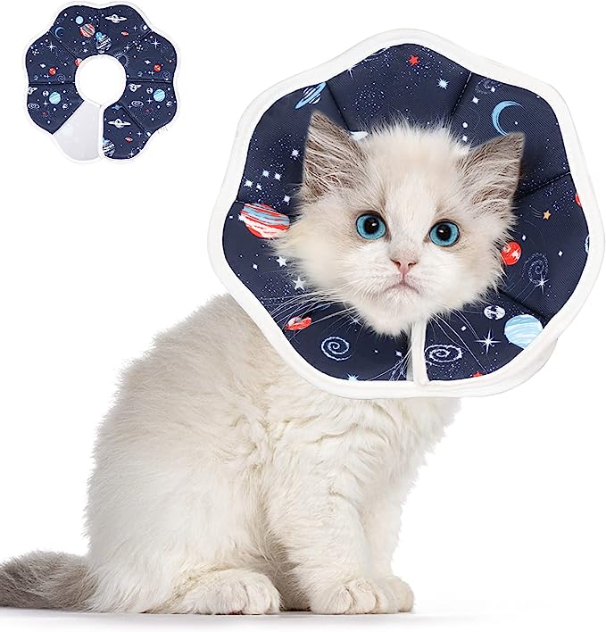 ComSaf Soft Cat Recovery Collar, Protective Adjustable Pet Cone Collar for After Surgery, Comfortable Lightweight Elizabethan Collar for Cat Kitten Prevent from Licking Wounds, Not Block Vision