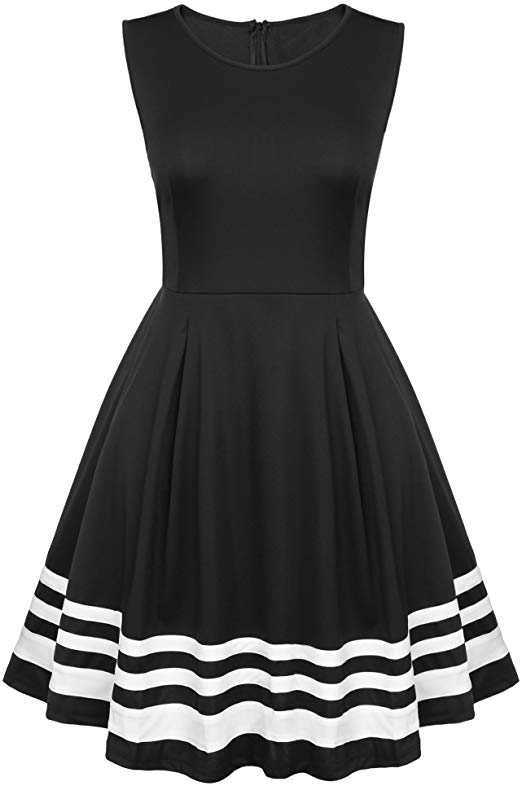 Beyove Womens Elegant V Neck Skater Dress Scallop Mini Dress