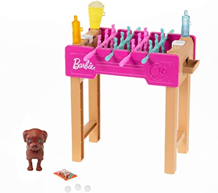 Barbie Mini Playset with Pet, Accessories and Working Foosball Table, Game Night Theme, Gift for 3 to 7 Year Olds