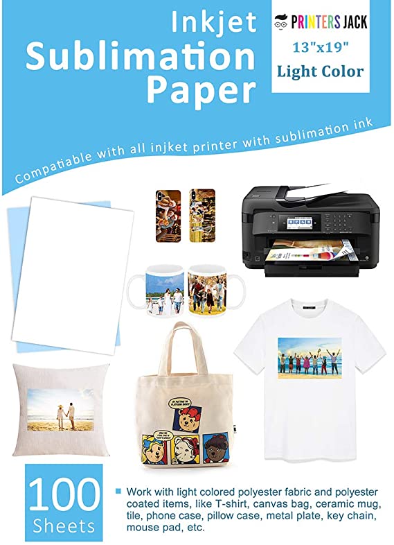 Sublimation Paper Heat Transer Paper 100 Sheets 13" x 19" for Any Epson HP Canon Sawgrass Inkjet Printer with Sublimation Ink