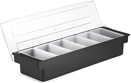 Plastic Condiment Dispenser 6 Compartment Black | Bar Condiment Holder, Cocktail Garnish Tray