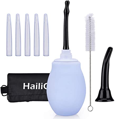 HailiCare Enema Douche Bulb Kit, 15.02 Oz Medical Silicone with 7 Nozzles Anti-backflow Design Douche Cleaner, Home Enema for Anal Vaginal Douching, Perfect for Men Women