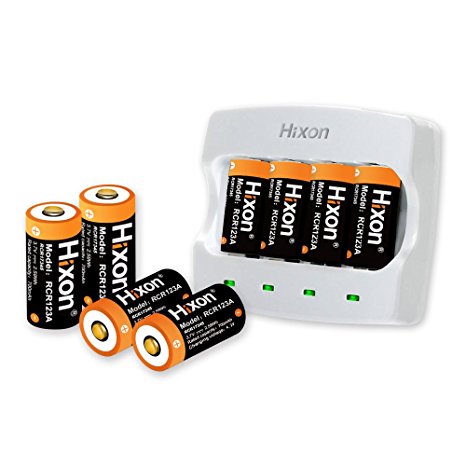 Rechargeable RCR123A Batteries( 8pcs) and Charger, Hixon 700mAh RCR123A Protected Li-ion Battery and Quick Charger for Arlo HD Security Cameras, UN CE Certified