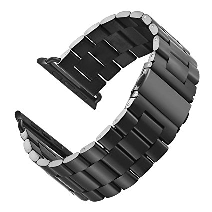 LNKOO Stainless Steel Metal Clasp Watchbands Replacement Wrist Strap Classic Buckle Polishing Watch Bands for Apple Watch iWatch 38/42mm-Black/38mm