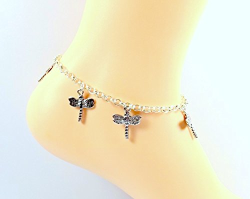 Silver Dragonfly Anklet - Silver Ankle Bracelet Nature Lover's Anklet -Sizes 8-11
