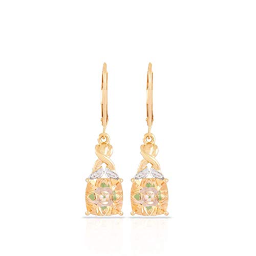 Lehrer KaleidosCut 3.50 ctw Cushion Citrine Emerald With Natural Diamond Earrings For Women 10K Yellow Gold"Mirrors Two Gemstones as one"