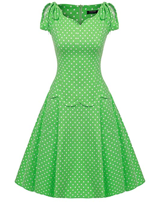 ACEVOG Women's 50s 60s Vintage Cocktail Rockabilly Party Swing Dress