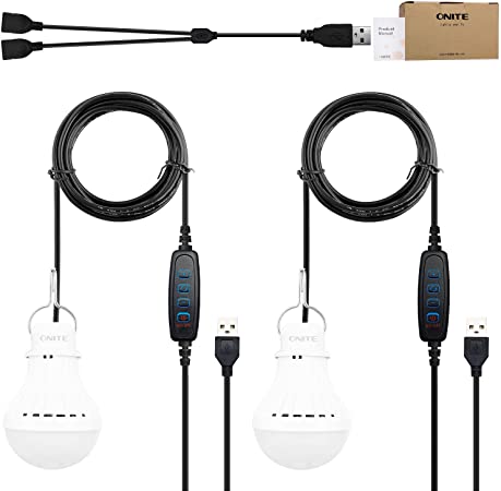 Onite Usb Led Light, Camping Light with Dimming and Color Switch, Tent Light with USB Splitter Y-Type Cable and 6.2Ft Extra Long Rope, The Best Companion for Solar Panel Charger Mobile Power