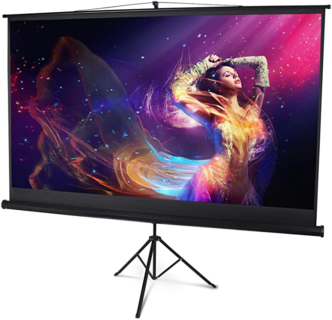 Display4top 100" Large Tripod Projector Screen With Stand Portable Foldable For Home Theater Cinema Indoor Outdoor Projector Movie Screen,Black (16:9,100")